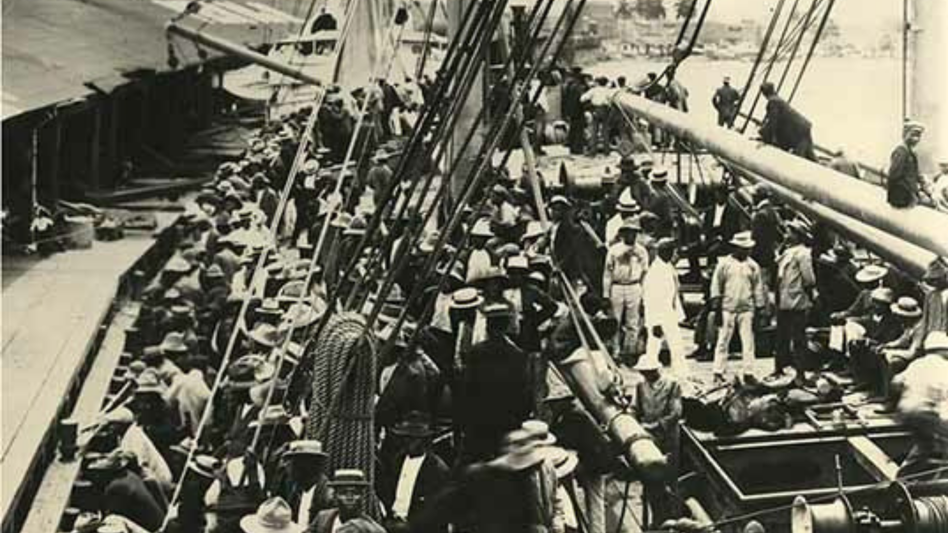 Arrival at Cristobal of S.S Ancon with 1500 labourers from Barbados to work on the site of the Panama Canal