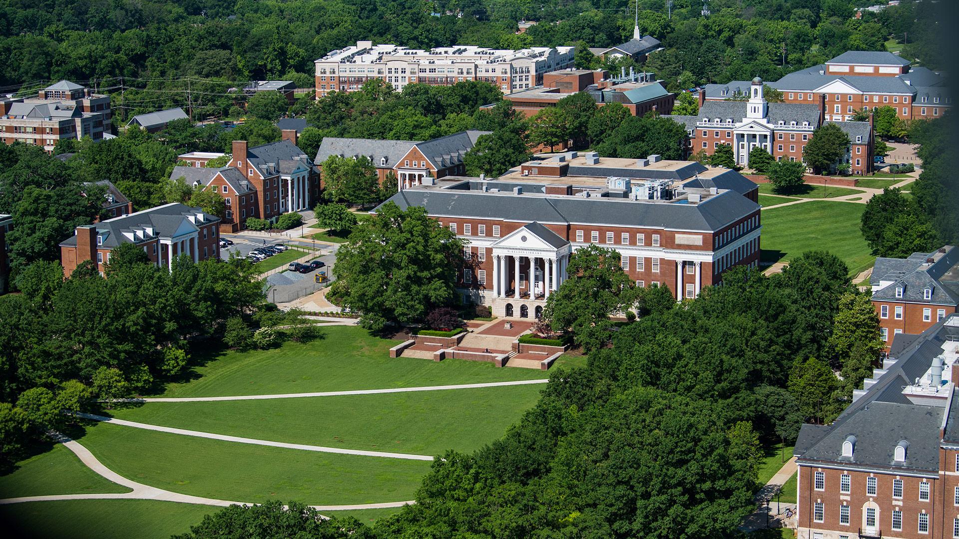Aerial shot of University of Maryland