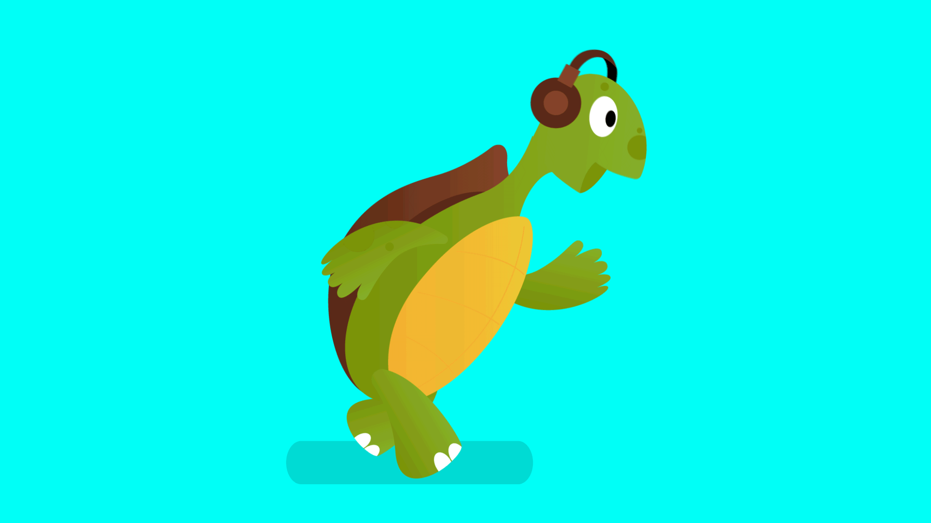 Turtle walking with earphones on. 