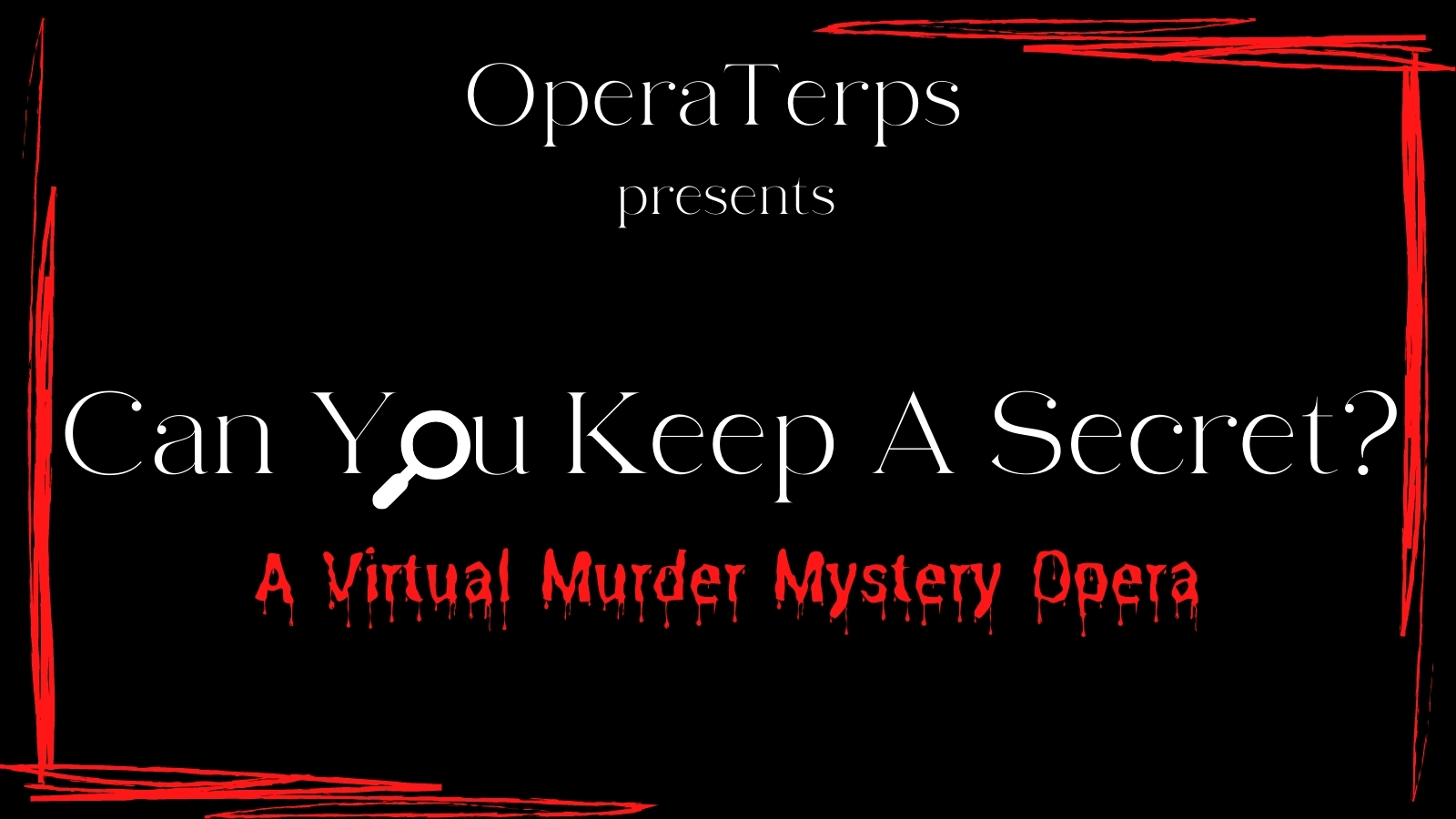  Graphic with the text "OperaTerps presents Can You Keep A Secret? A Virtual Murder Mystery Opera."