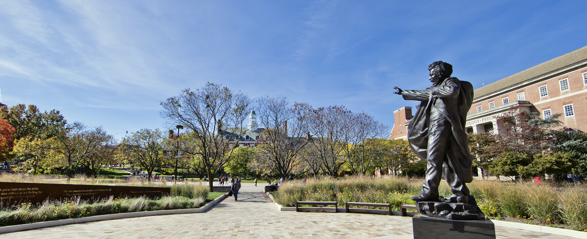Statue of Frederick Douglass on Hornbake Plaza.