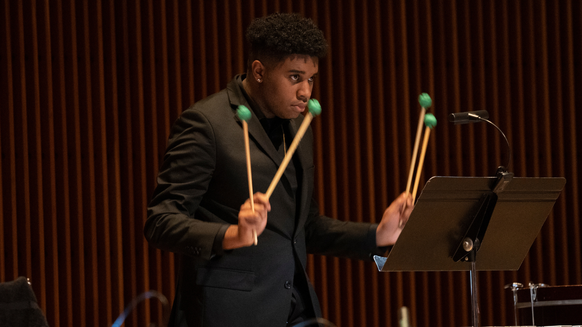 UMD student playing xylophone.
