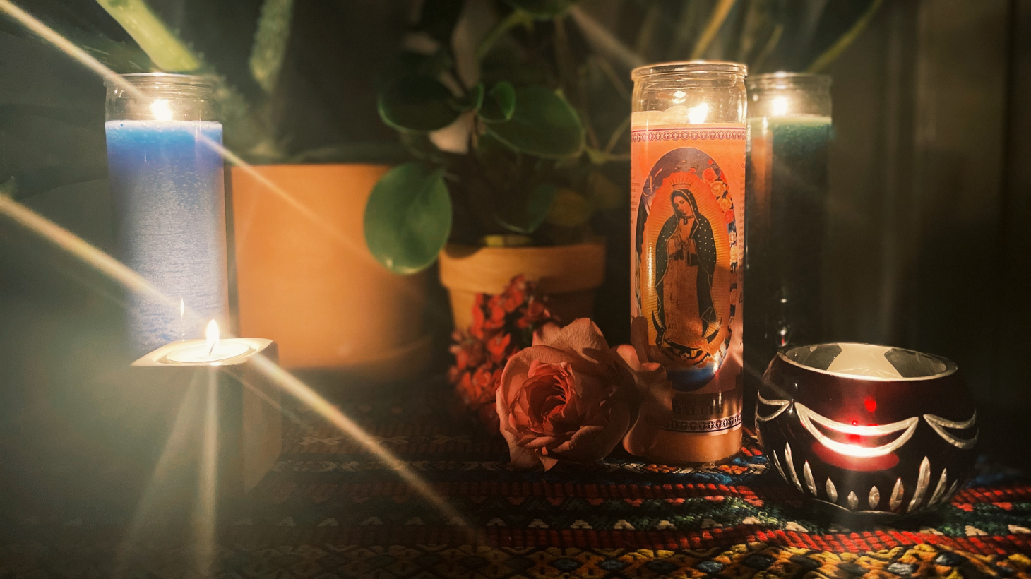 Candles on a shelf.