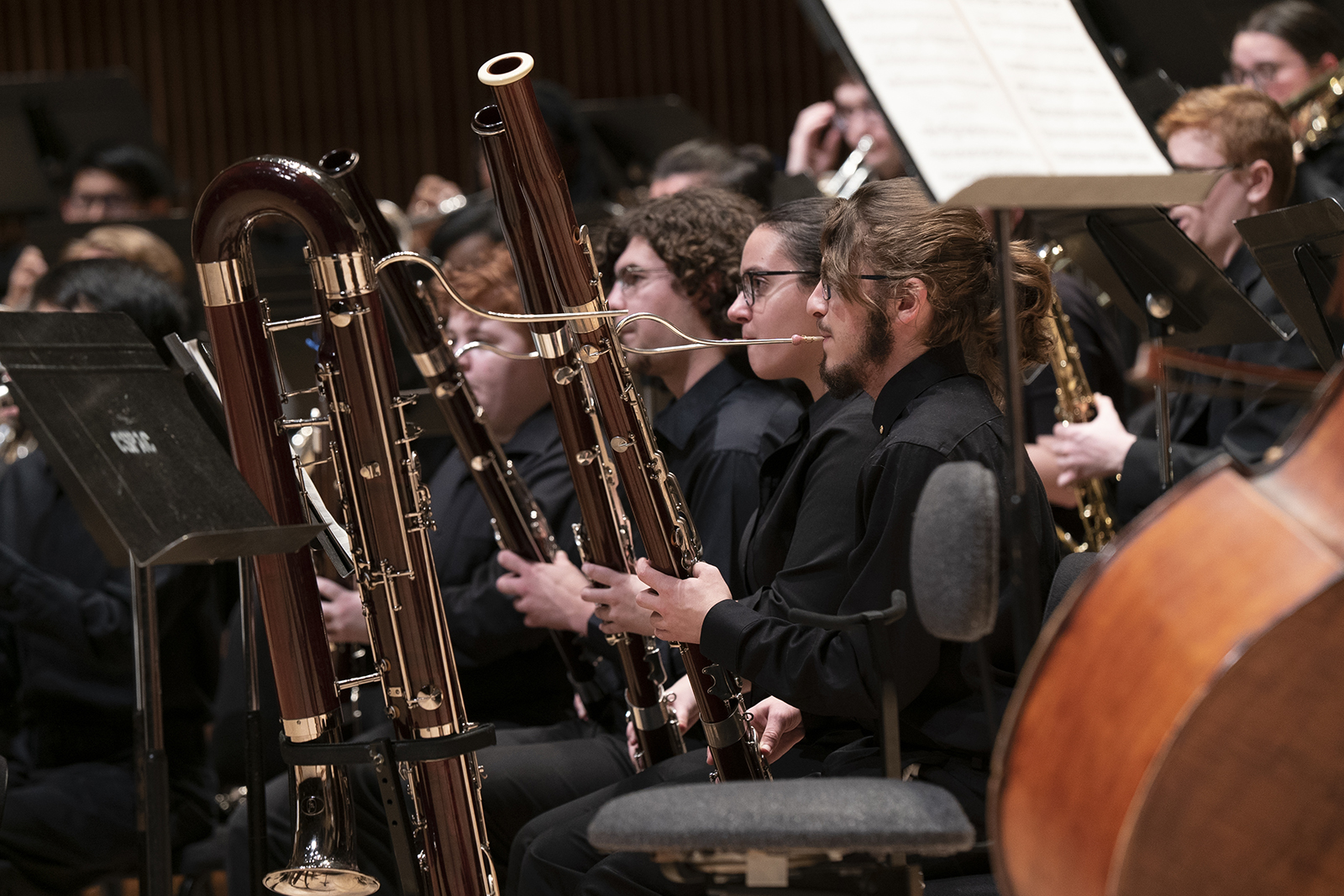 UMD Wind Ensemble members play instruments during a performance.