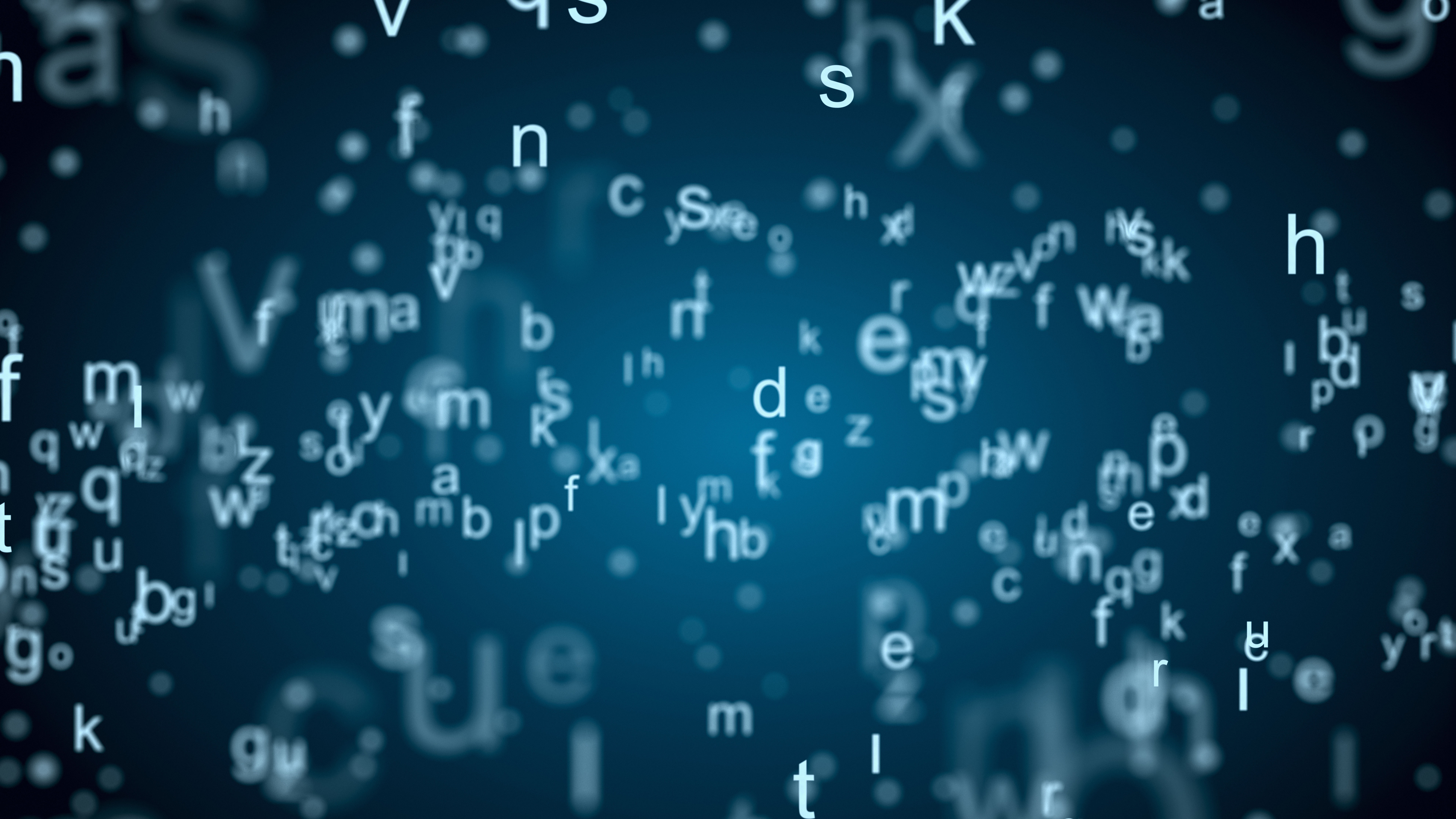 Image of floating letters on dark blue background