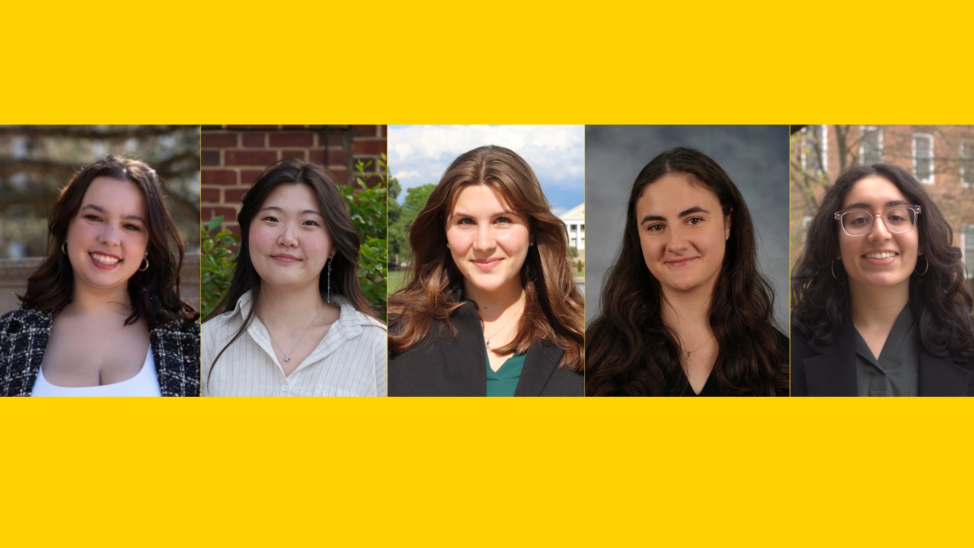 Image of five students with a yellow background