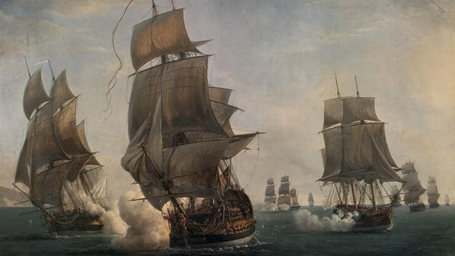 Naval battle between a French and a British squadron in August 1779. Auguste-Louis de Rossel de Cercy, Public domain, via Wikimedia Commons