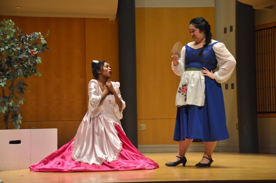  Music majors Jillian Tate and Emily Chu perform in the OperaTerps production of "Signor Deluso."