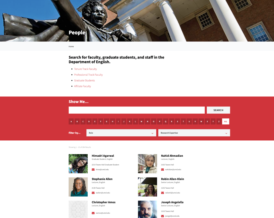 Additional widgets added to the Directory Landing Page.
