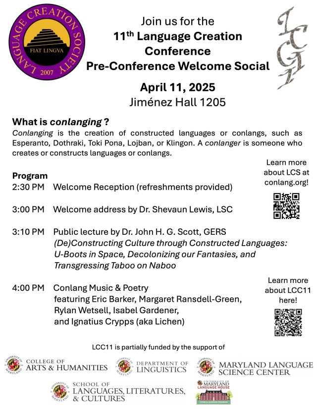 11th Language Creation Conference: Pre-Conference Welcome Social