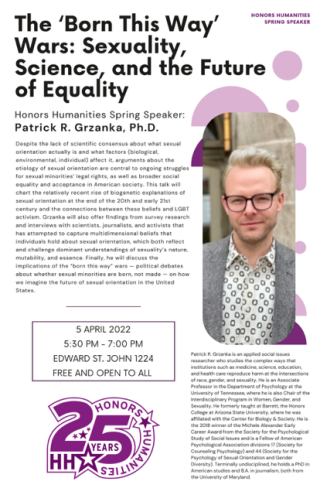 Honors Humanities: Patrick Grzanka flyer 